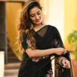 Black Organza Handpainted Saree - Image 3